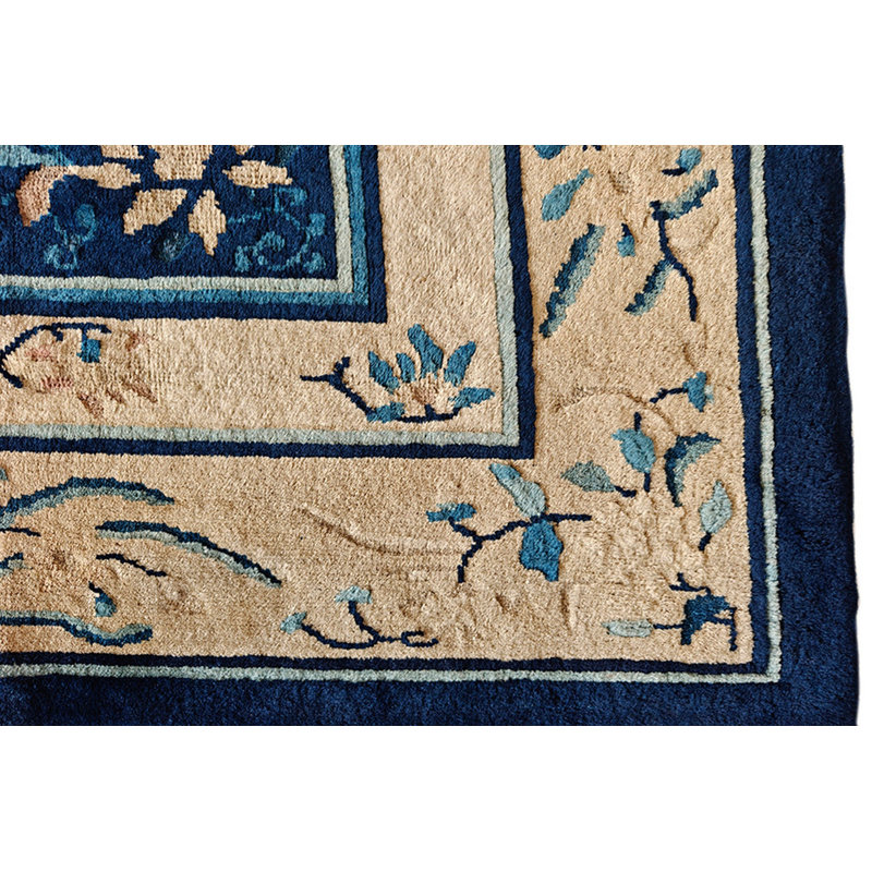 Classic Blue Color Floral Medallion Design Antique Peking Chinese Rug