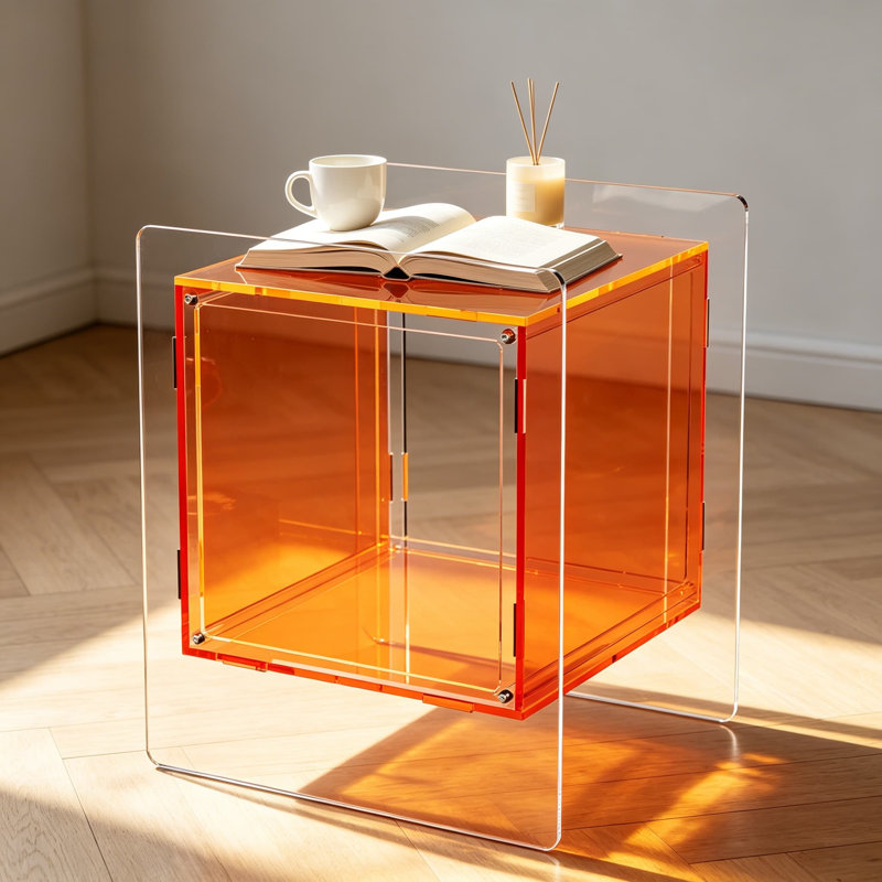 Table de chevet en acrylique avec tablette de rangement ouverte, table de chevet colorée pour le salon, table d'appoint transparente pour la chambre à coucher et petits espaces