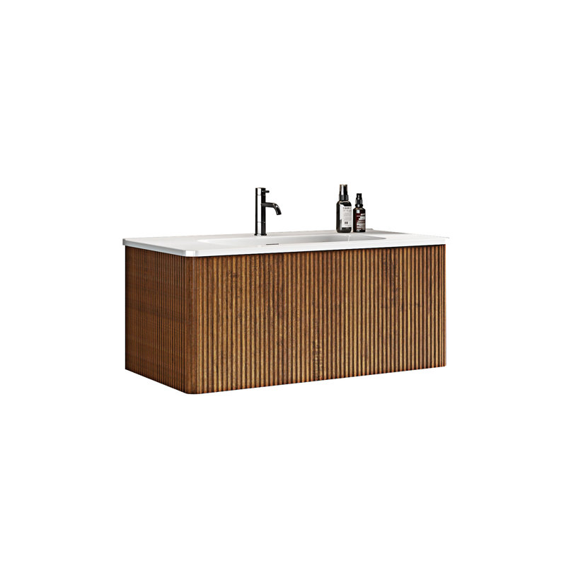 Meuble-lavabo mural flottant avec lavabo en céramique, 36"