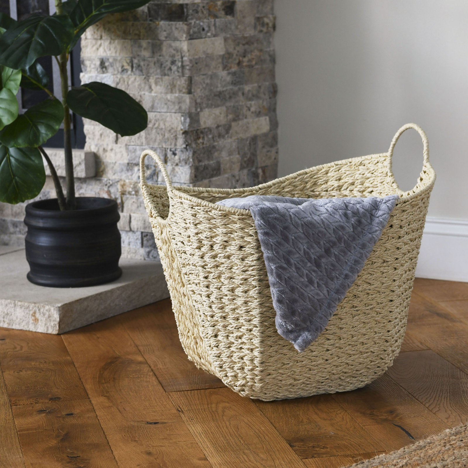 Handwoven Jute Storage Bin, Cream