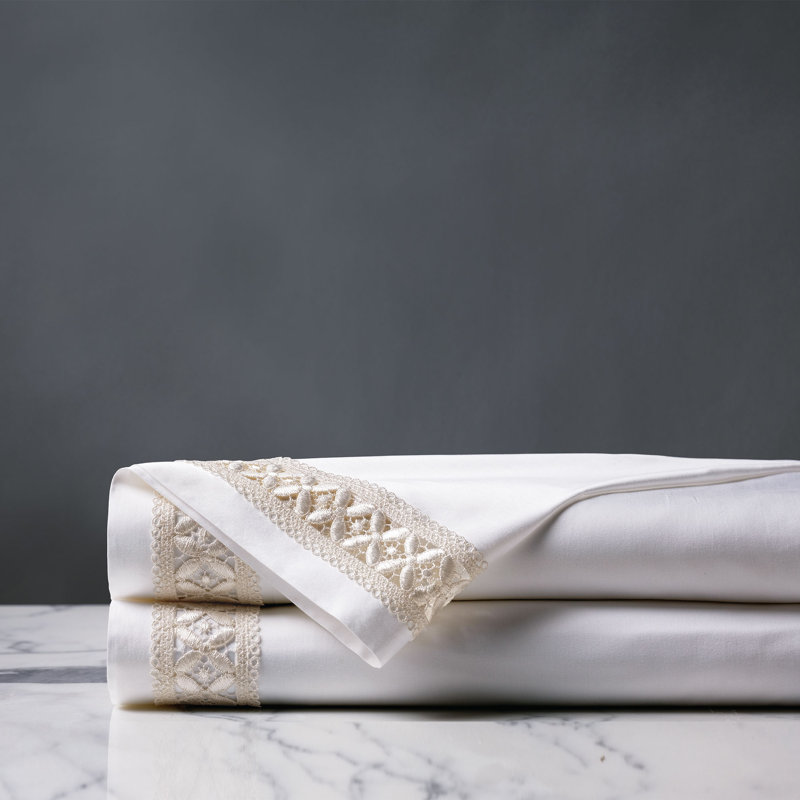 Juliet Egyptian Cotton Sateen Flat Sheet, White/Ivory, Queen Flat Sheet