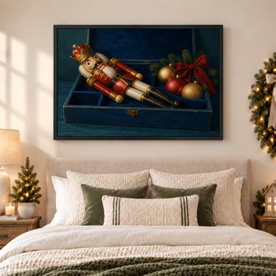 " Red and Gold Nutcracker Soldier with Ornaments in Christmas " Painting