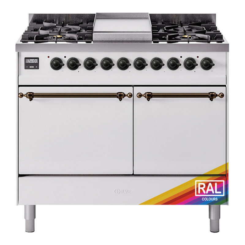 Cuisinière à double combustible de 40 po avec 6 brûleurs scellés et plaque chauffante ILVE Nostalgie II Series (porte pleine)