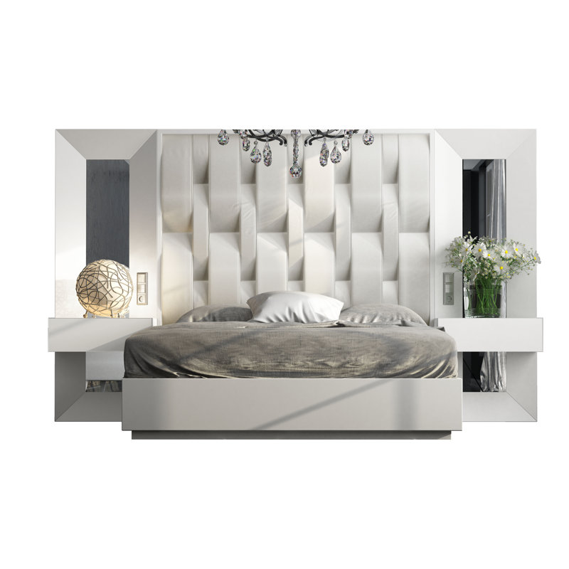 King Upholstered 4 Piece Bedroom Set, Matte