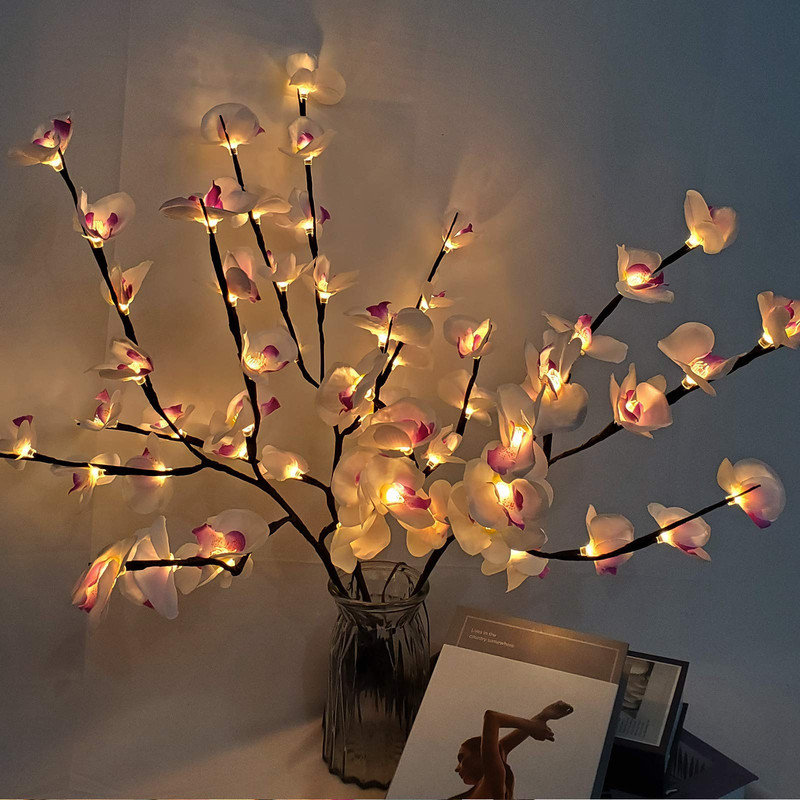 Lampe de table orchidée papillon illuminée avec branches et veilleuse décorative pour le salon de la chambre à coucher