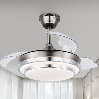 36" Invisible 3-Blade Retractable Ceiling Fan with LED Light and Remote Control