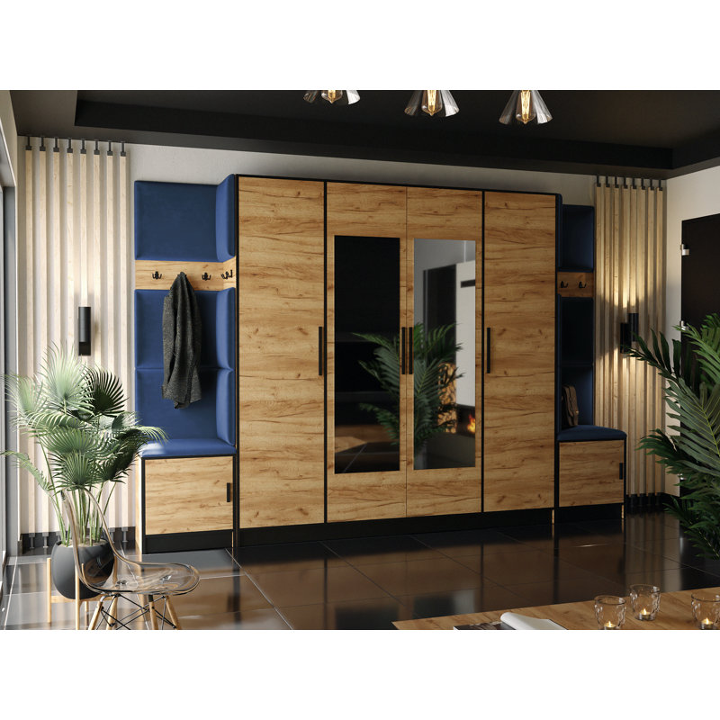 Tanan Hall Tree 313cm Wide with Bench, Oak/Blue