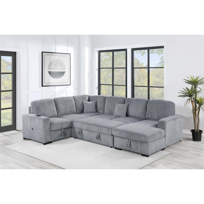 4-Piece Convertible Sectional, Fog Corduroy
