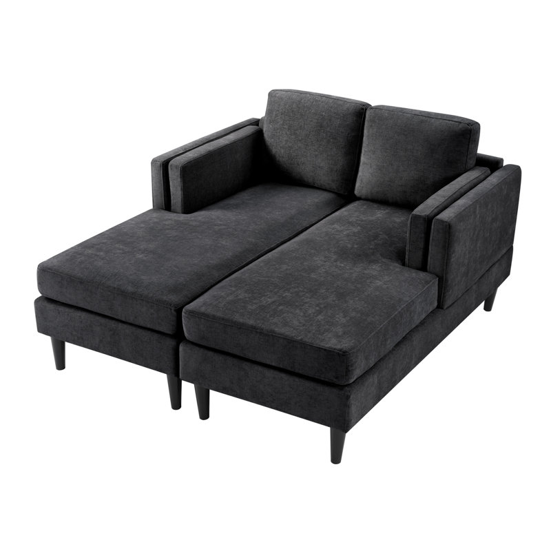 Méridienne moderne avec méridienne et accoudoirs à double couche, Noir