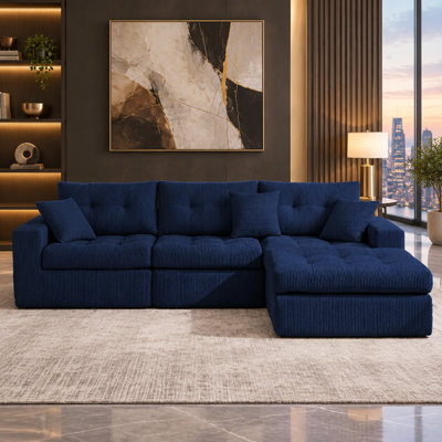 Tufted Corduroy Modular Sectional Sofa with Ottoman