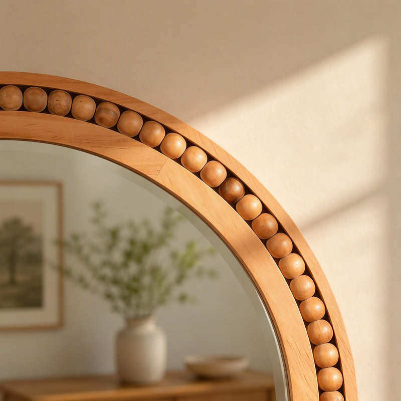 Miroir mural 20 po x 30 po avec cadre en bois massif perlé, Brun