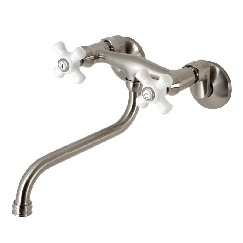 Kingston Brass Kingston Two-Handle 2-Hole Wall Mount Bathroom Faucet, Brushed Nickel, Cross Handle