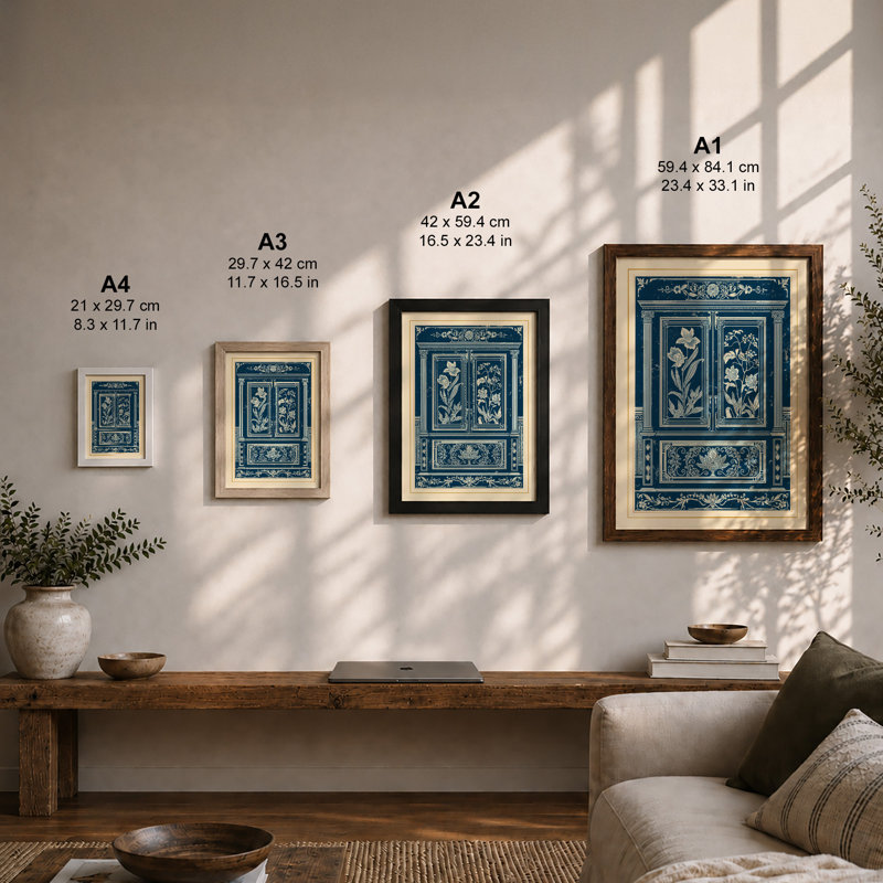 Classical Cabinet Design Botanical - Framed Print, A2 - 59.4 x 42.0 cm, Black