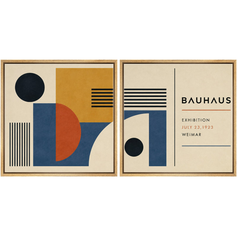 «Mid Century Modern Bauhaus», ensemble de 2 affiches géométriques sur toile encadrées, H 24 po x l 24 po x P 1,5 po