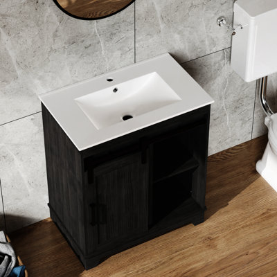 Lavabo encastré en céramique de 24 po pour armoires de salle de bain, couleur blanche, design contemporain, 4,9 po de hauteur, avec accessoires de drain, 18,1 po de largeur, 30 lb