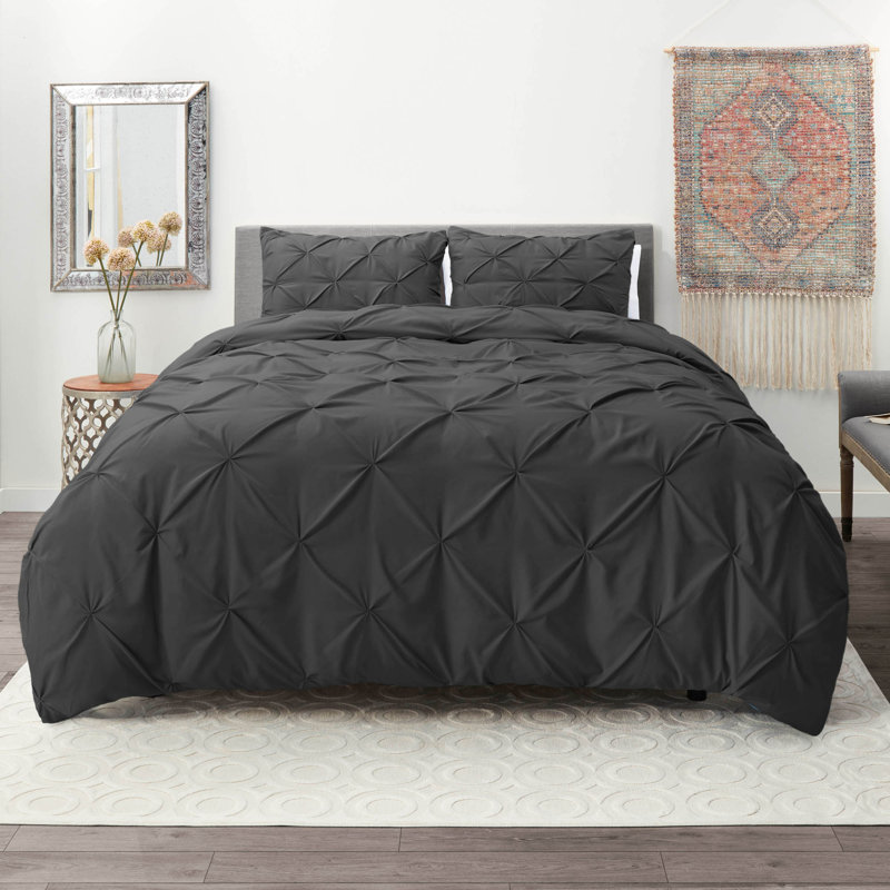 Ensemble de housse de couette plissÃ©e en tissu doublement brossÃ©, Gris pierre