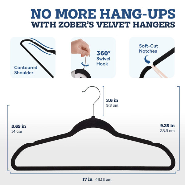 Hanger Central Velvet Heavy Weight Clothing Hanger, 100 Pack, Black