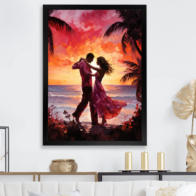 Danse salsa au coucher du soleil V, Cadre simple noir, H 20 po x l 12 po x P 1 po