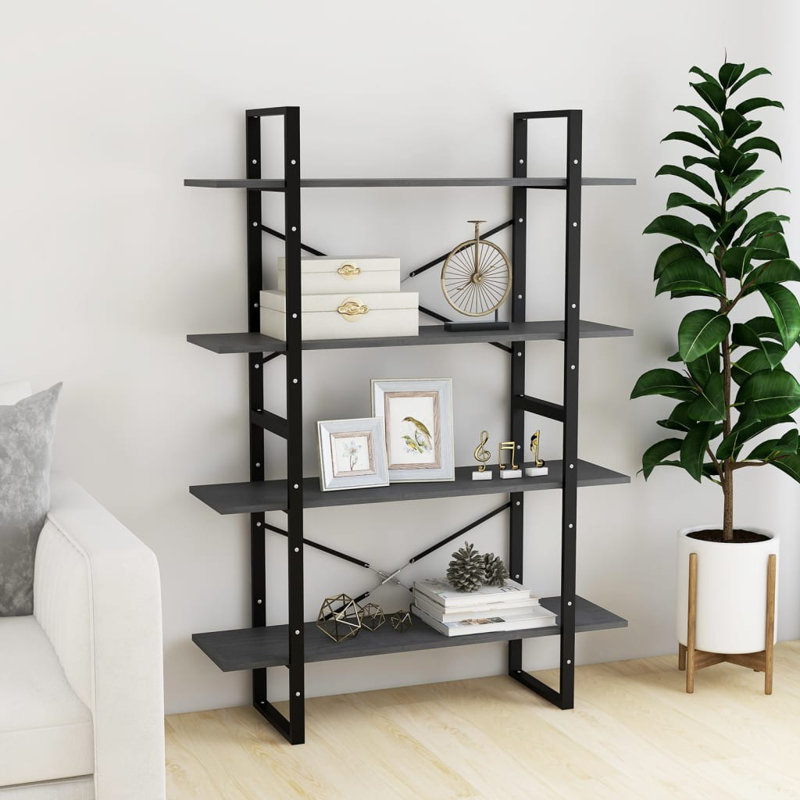 Bibliothèque vidaXL Bibliothèque en bois de pin massif et métal, Gris, H 55,1 po x l 39,4 po x P 11,8 po