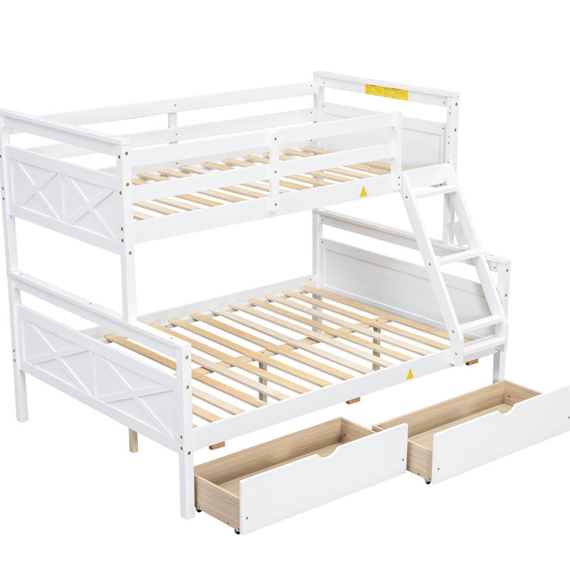Lit superposé simple au-dessus d'un lit double avec 2 rangements et très grande sécurité, sommeil protégé, White