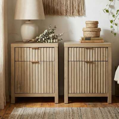 Arrilla 25" H Fluted 2-Drawer Nightstand with Built-In Outlets (Set of 2)