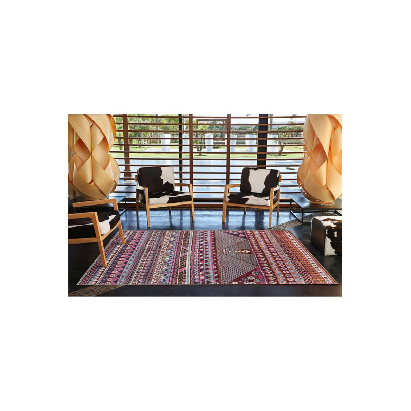 Purple Triangular and Striped Patterned Woven Base Rug, Rectangle 3'11" x 5'11" Rug Pad Included