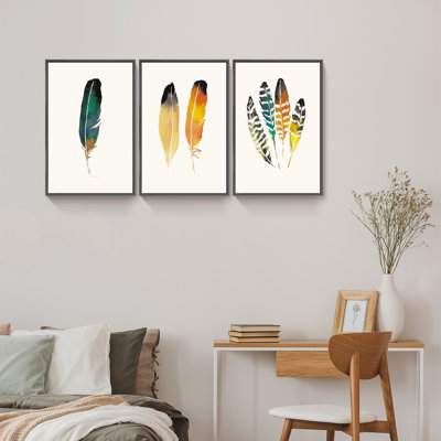 «Feather Aluminium», art mural encadré 3 pièces