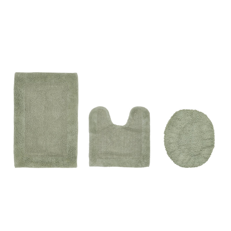 Ensemble de tapis pour salle de bain réversible 100% coton 2370 g / m² Merkel - ultra doux, très absorbant, lavable à la machine, certifié OEKO-TEX, idéal pour la baignoire, le meuble-lavabo, le lavabo et la toilette, sauge foncé