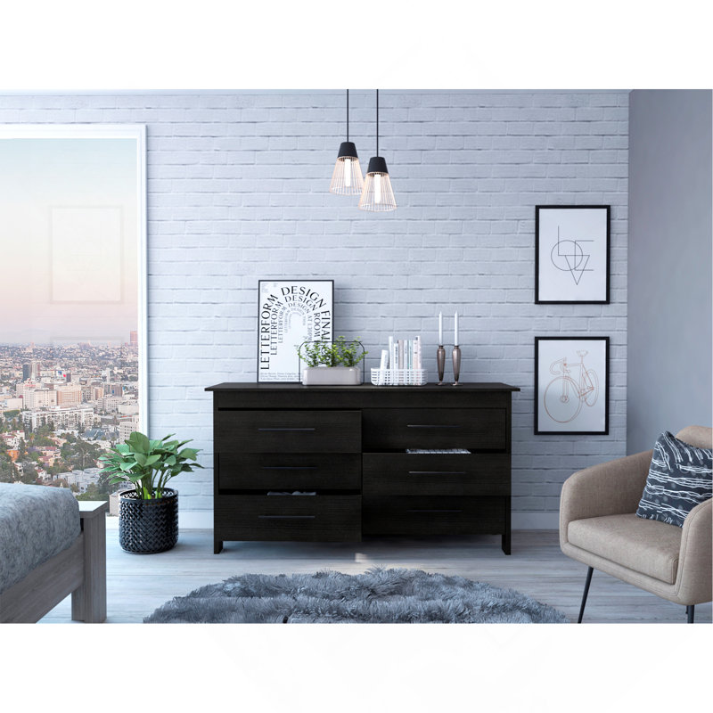 Southington 6-Drawer Rectangle Dresser, Black