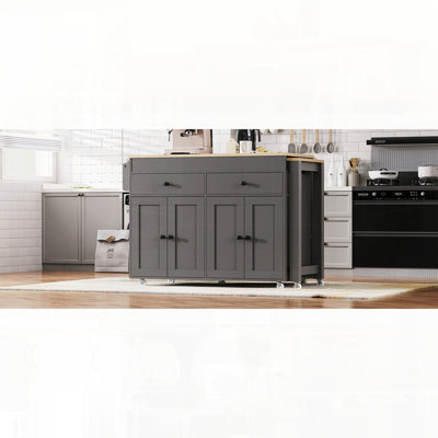 Kitchen Island with Extendable Dining Table Spice Rack Drawers and Wheels