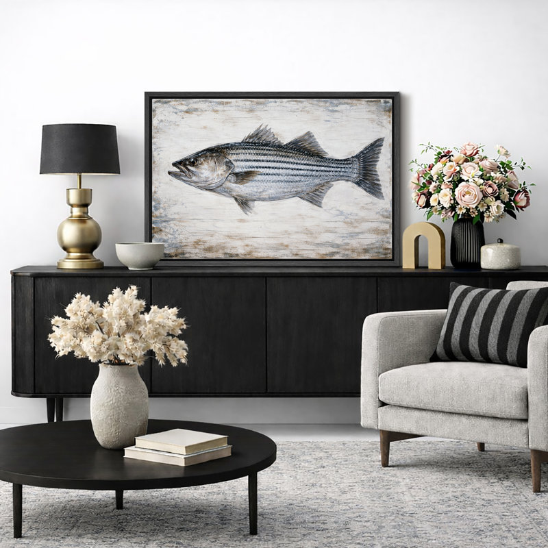 Œuvre rayée, photos de poissons côtiers, impression sur toile encadrée, Cadre noir, H 16 po x l 24 po x P 1,5 po