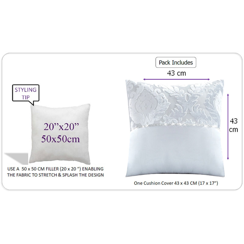 Adonica Damask Square Throw Cushion Cover, White