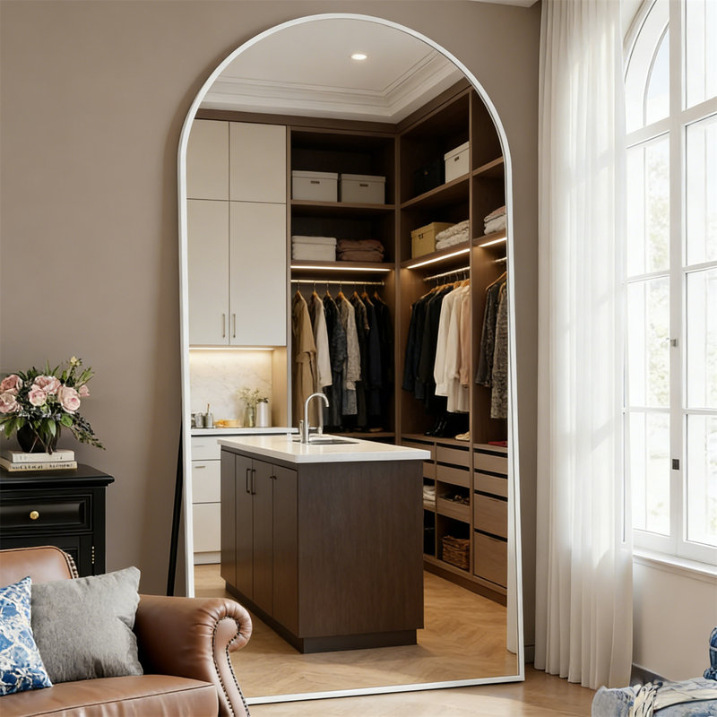Arched Full-Length Mirror Freestanding Wall-Mounted Modern Floor Mirror With Stand Aluminum Alloy Frame For Bedroom, Living Room, Hallway