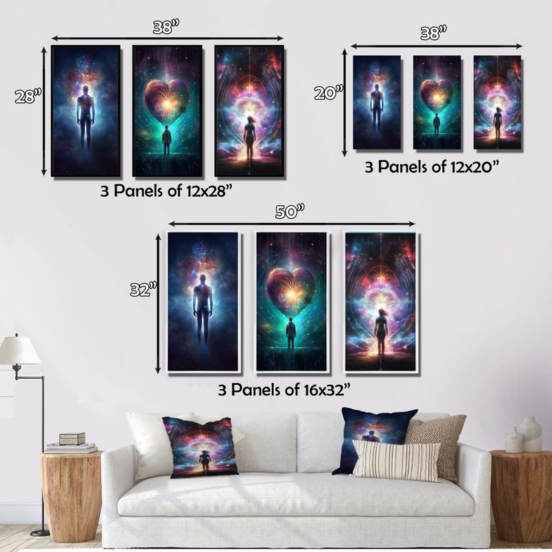 «Etheral Body Glowing Light Awakening III», 3 pièces, Cadre flottant blanc, H 20 po x l 36 po