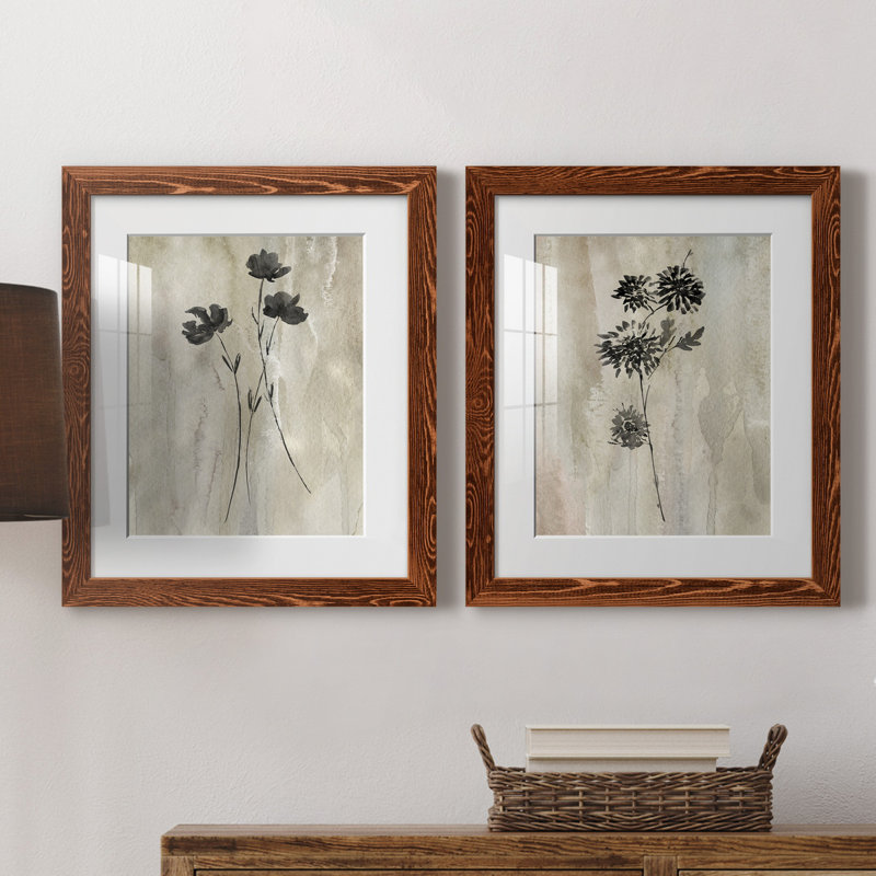 «Sumi-E Silhouette III», ensemble de 2 reproductions d'art, Impression encadrée avec passe-partout, H 20 po x l 17 po, Walnut