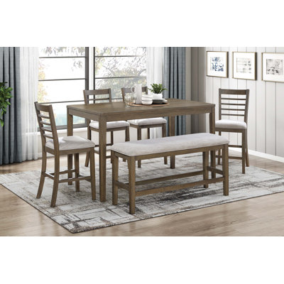 Élégante table de salle à manger à hauteur de comptoir 6 pièces avec banc et chaises