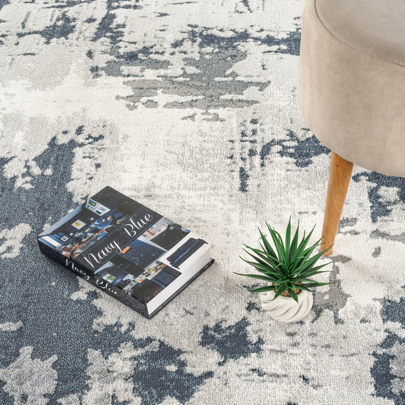 Blair Blue & Gray Abstract High-Low Modern Rug, 5'0" x 7'10", Blue/Gray