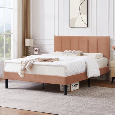 Auxter Full Bed Frame with Adjustable Headboard, Velvet Upholstered Full Size Platform Bedframe with Vertical Channel Tufted Headboard, Wooden Slats Support, Fully Upholstered Mattress Foundation, No Box Spring Needed