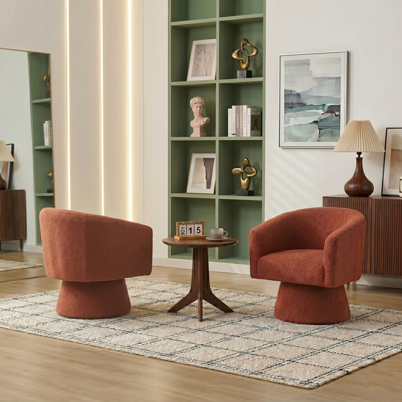 Caleigha Upholstered Swivel Barrel Chair, Orange Polyester