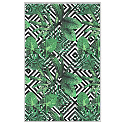 Amasa Floral Machine Woven Rectangle 3'11" x 5'11" Polyester Area Rug in Green/Black