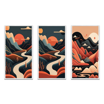 «Pine Tree In Graphic Terra Cotta Mountain Landscape», 3 pièces sur toile