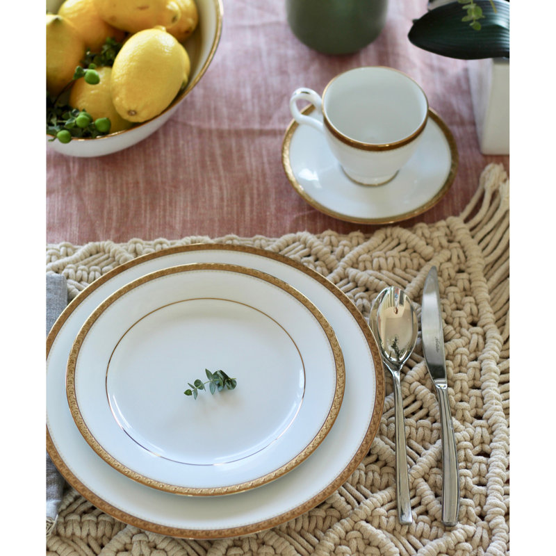 Charlotta Gold Trim White Porcelain 5-Piece Place Setting