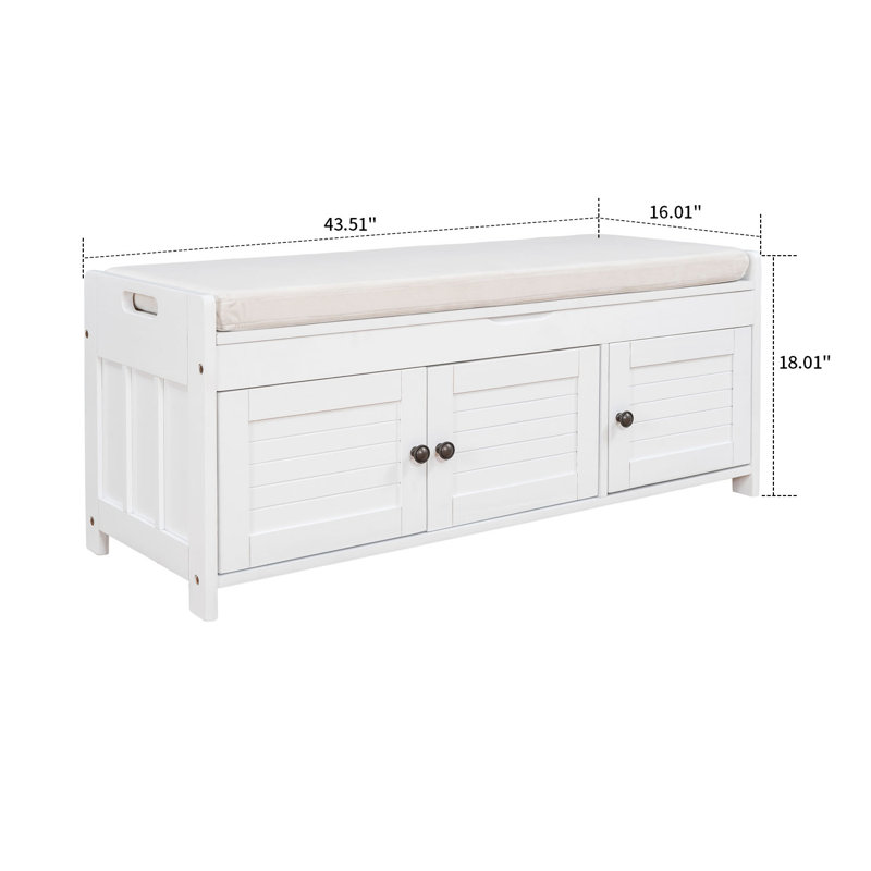 Banc de rangement à couvercle rabattable Lita, Blanc