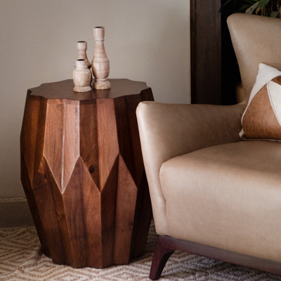 Table de bout transitionnelle en bois massif brun foncé de 23 po Transitional