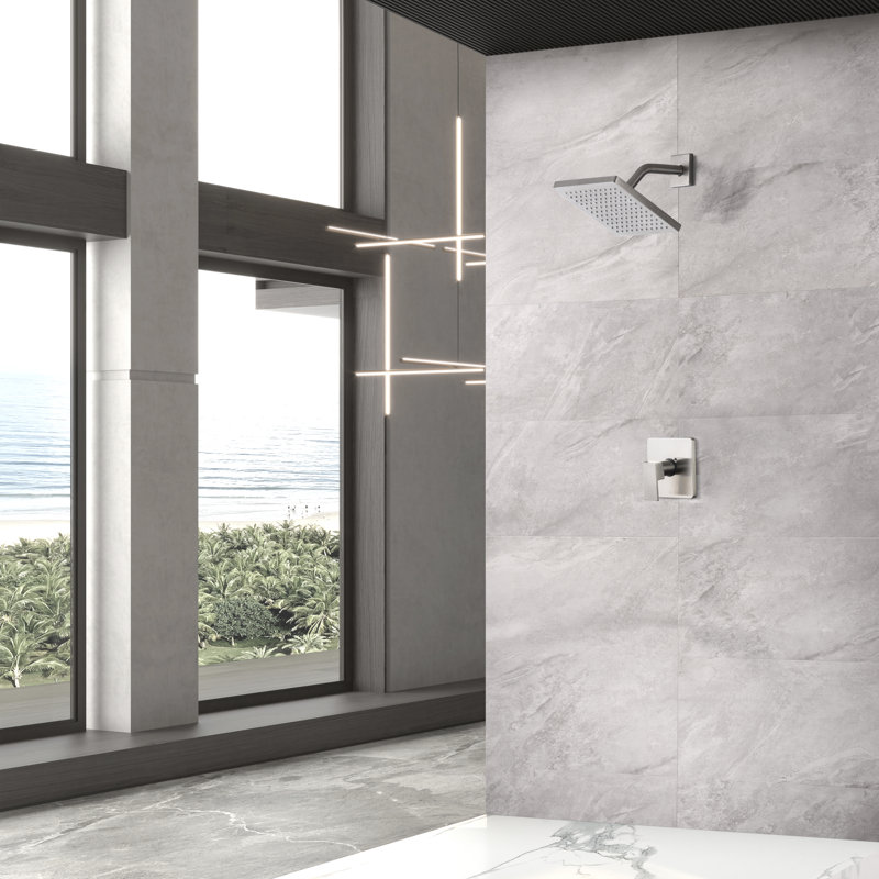 Icon Collection Shower Trim Only: 8" Square Rain Shower Head, Handle Set, & Rough-in Valve Included - Brushed Nickel 