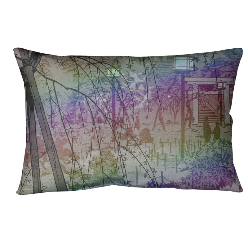 Coussin Misty Evening at Shinobazu Pond, Arc-en-ciel, Faux lin