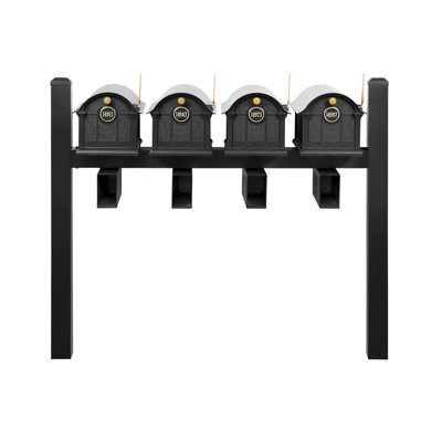 Balmoral Quad Mount Mailbox /w/ Pyramid Caps, Personalized Door Medallion, Newspaper Box (4 Mailboxes, Posts, 4 Newspaper Boxes, 4 Medallions)