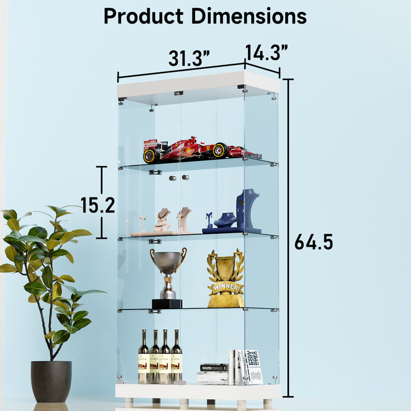 Vitrine sur pied Vinie avec tablettes et portes en verre trempé