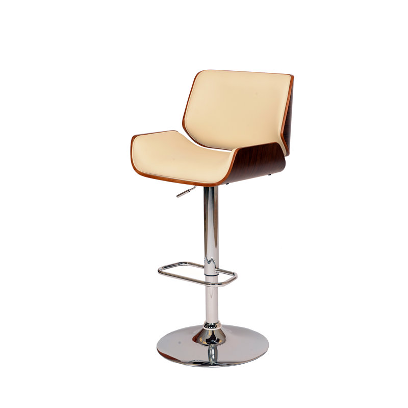 Swivel Upholstered Adjustable Height Counter Stool, Chrome/Cream