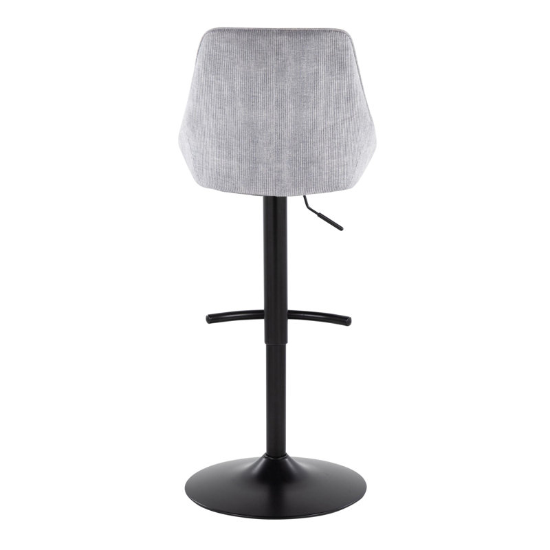 Grey Corduroy Adjustable Swivel Bar Stool with Black Metal Base